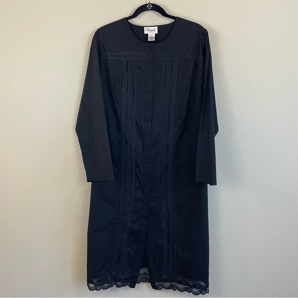 VTG Beguile Sleepwear Pintuck Lace Trim Long Sleeve Cotton Shirt‎ Dress Size 1X